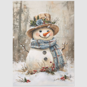 Papel De Seda Muñeco de nieve festivo en bosque Decoupage