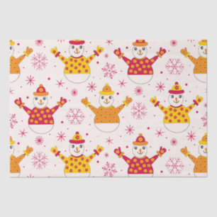Papel De Seda Muñeco de nieve retro con jerséis de flores y copo