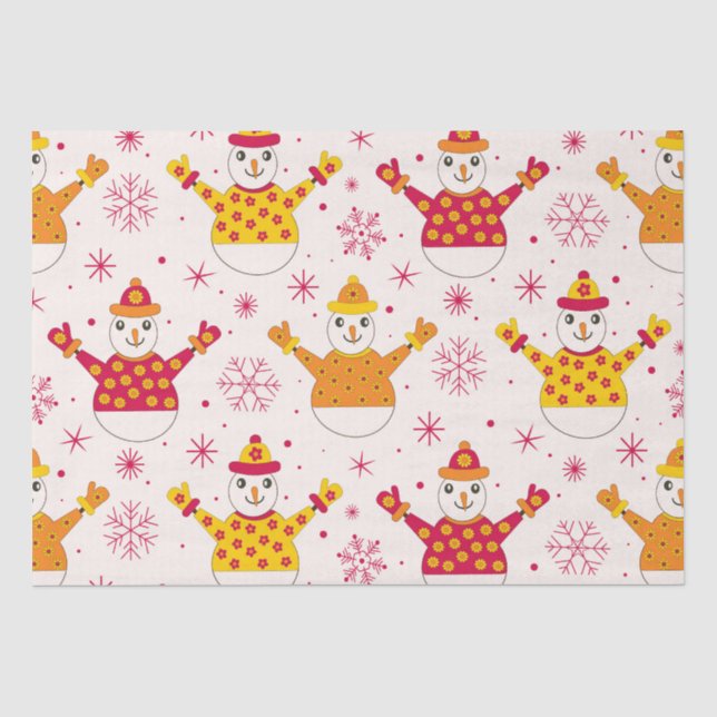 Papel De Seda Muñeco de nieve retro con jerséis de flores y copo (Anverso)