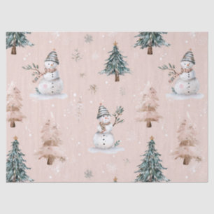Papel De Seda Muñeco de nieve rosa caprichoso Navidad - Invierno