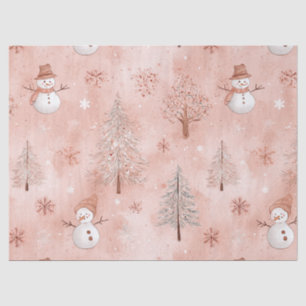 Papel De Seda Muñeco de nieve rosa caprichoso Navidad - Invierno
