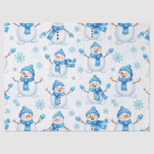Papel De Seda Muñecos de Nieve Alegres y Copos de Nieve Azules –