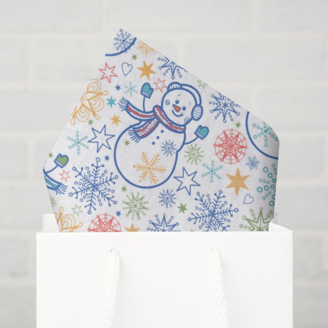 Papel De Seda Muñecos de nieve azules felices (Bolsa de regalo)