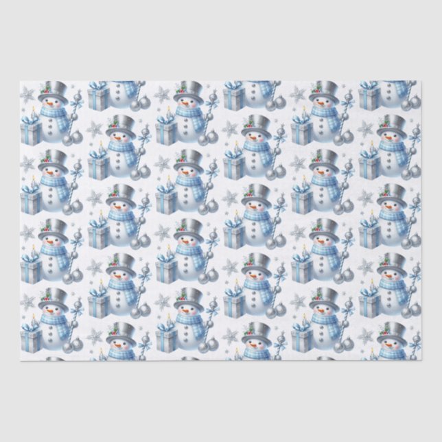 Papel De Seda Muñecos de Nieve Plateados (Anverso)