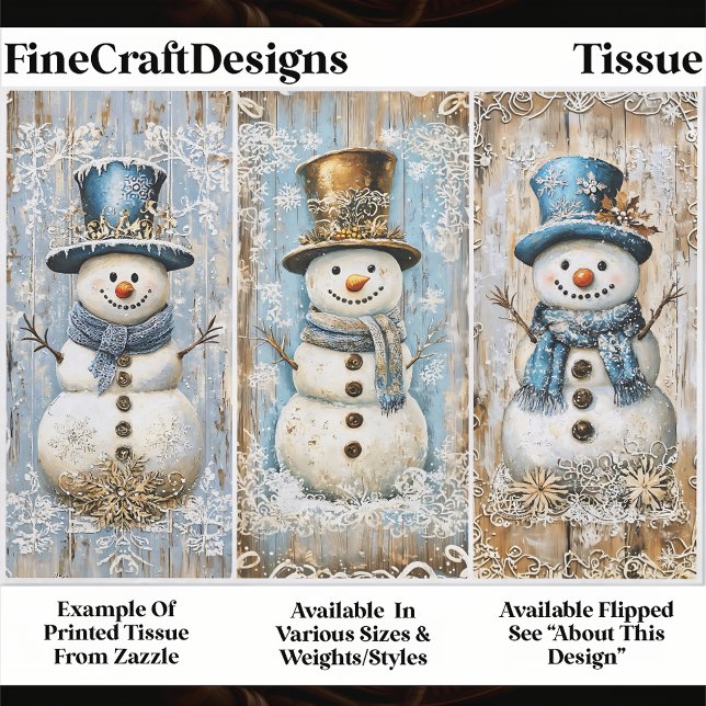 Papel De Seda Muñecos de nieve Shabby Chic azul dorado decoupage (Subido por el creador)