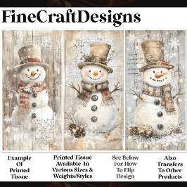 Papel De Seda Muñecos de nieve Shabby Chic lindos Decoupage beig