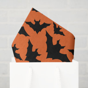 Papel De Seda Murciélagos negros de Halloween naranja patrón esp