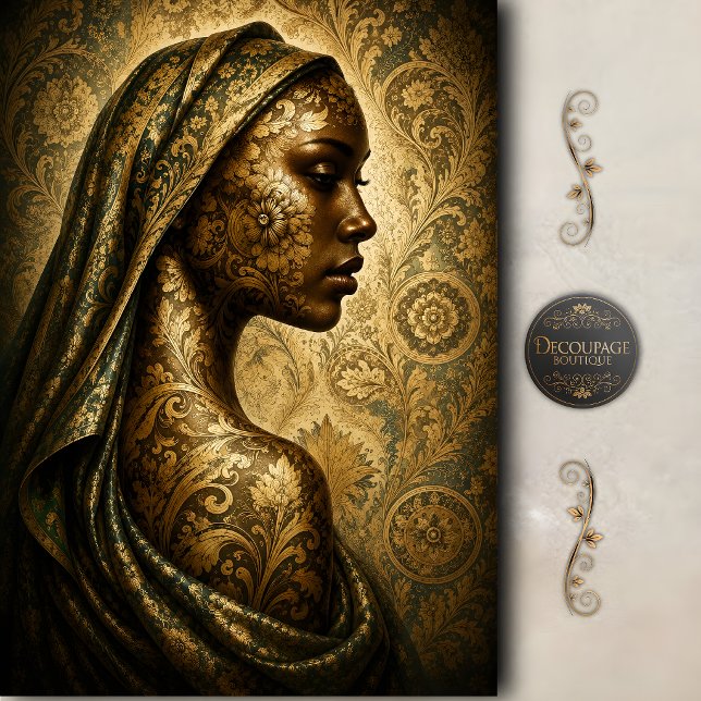 Papel De Seda Musa de Decoupage en Damasco Dorado (Golden Damask Muse Decoupage Tissue Paper)
