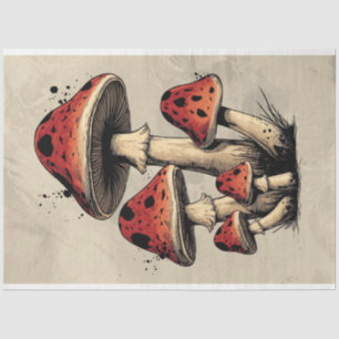Papel De Seda Mushrooms Cottagecore Ink Ilustracion Decoupage