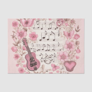 Papel De Seda Music Notes and Flowers Retro Style