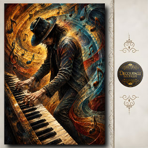 Papel De Seda Música artística colorida de pianista de blues mas