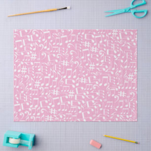 Papel De Seda Música Bailando Notas Blancas Rosa Suave