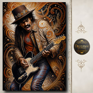 Papel De Seda Música de arte de guitarrista de blues rock vintag