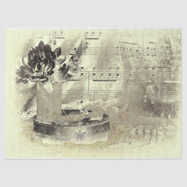 Papel De Seda Música de chapa negra de la vieja Sepia Beige (Anverso)