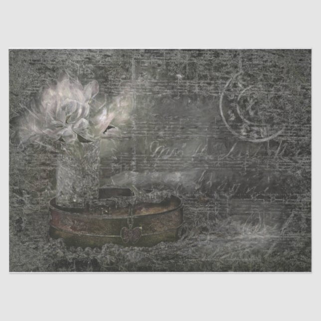 Papel De Seda Música de hoja antigua en blanco negro (Anverso)