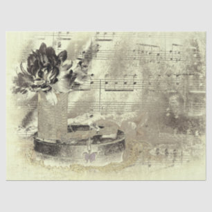 Papel De Seda Música de hoja antigua en sepia beige negro vintag