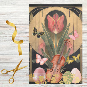 Papel De Seda Música de violín de estilo Art Deco de tulipán roj