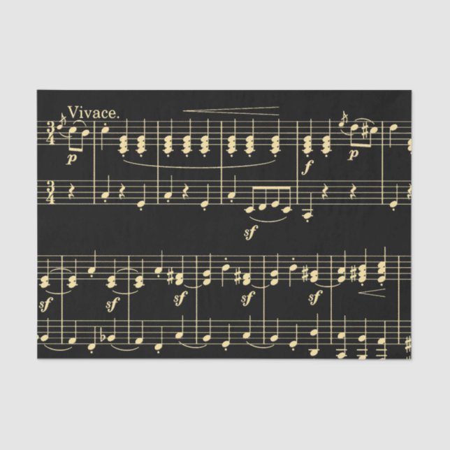 Papel De Seda Música dorada en negro (Anverso)