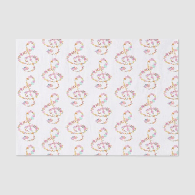 Papel De Seda música floral treble clefs (Anverso)