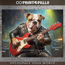 Papel De Seda Músico Bulldog Inglés tocando la guitarra - 