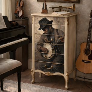 Papel De Seda Músico de Banjo Antiguo con Decoupage de Notas Gir