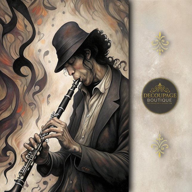 Papel De Seda Músico de Clarinete con Decoupage de Remolinos Abs (Clarinet Musician with Abstract Swirls Decoupage Tissue Paper)