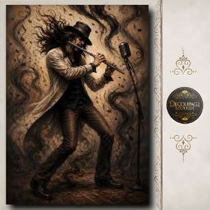 Papel De Seda Músico de Flauta Masculino Arte Musical Vintage
