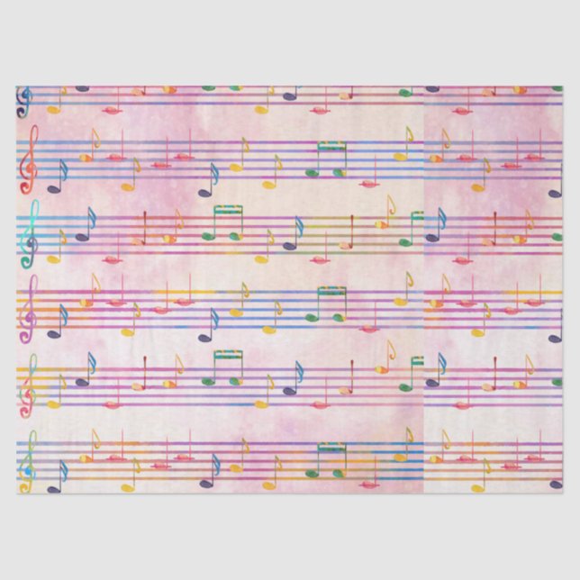 Papel De Seda Músico de notas multicolores (Anverso)