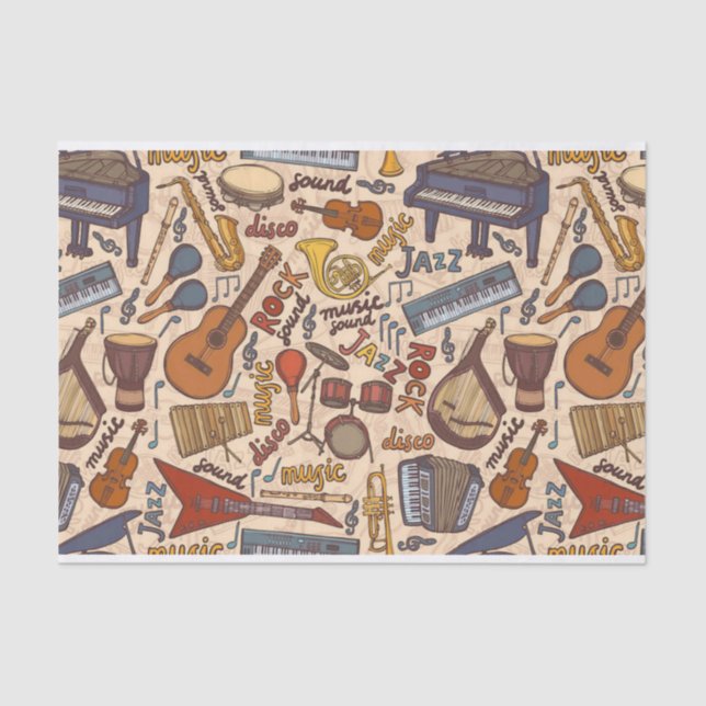 Papel De Seda Músico de patrón de notas musicales de Music Instr (Anverso)