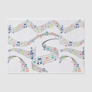 Papel De Seda Músico de patrón de notas musicales en blanco y ne