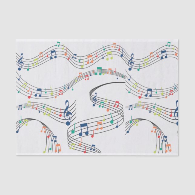 Papel De Seda Músico de patrón de notas musicales en blanco y ne (Anverso)