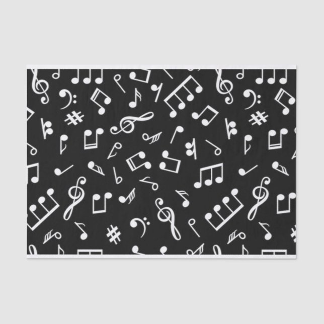 Papel De Seda Músico de patrón de notas musicales en blanco y ne (Anverso)