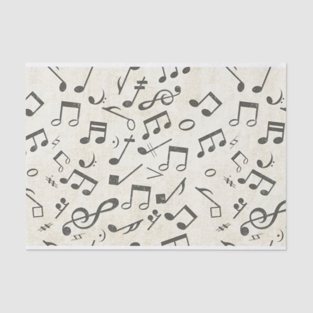 Papel De Seda Músico de patrón de notas musicales en blanco y ne (Anverso)