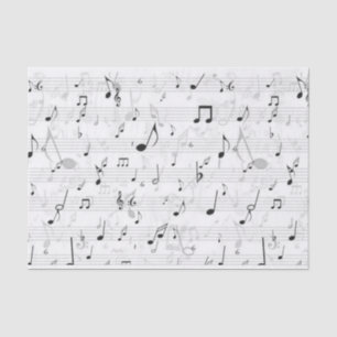 Papel De Seda Músico de patrón de notas musicales en blanco y ne