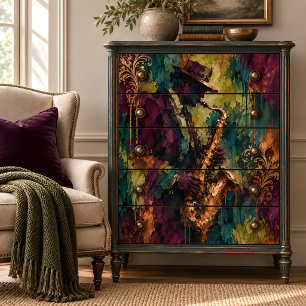 Papel De Seda Músico de Saxofón de Jazz Decoupage Purpura Teal