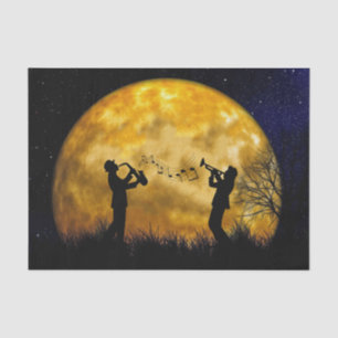 Papel De Seda Músicos con acuarela de luna llena