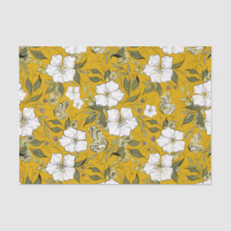 Papel De Seda Mustard Butterfly Floral