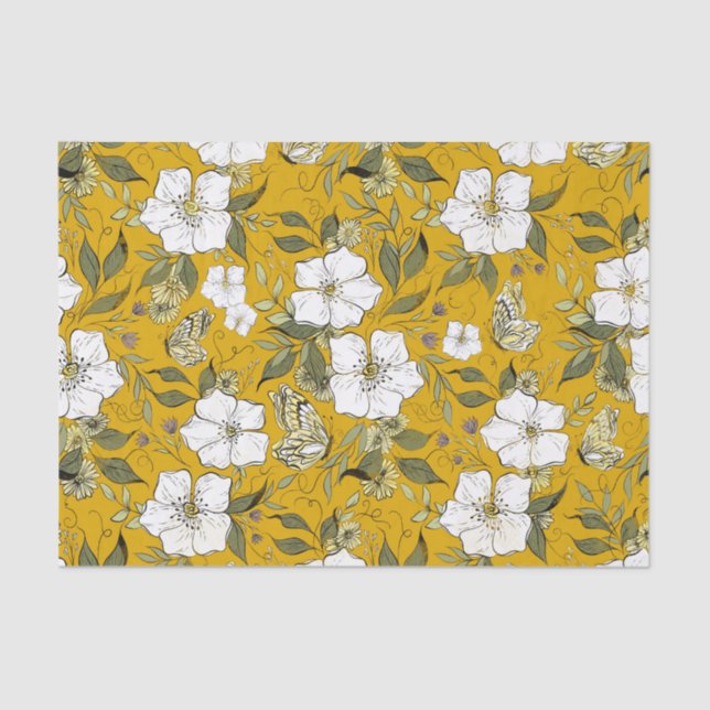 Papel De Seda Mustard Butterfly Floral (Anverso)