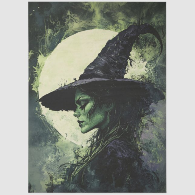 Papel De Seda Mysteria Green Witch Full Moon Decoupage (Anverso)