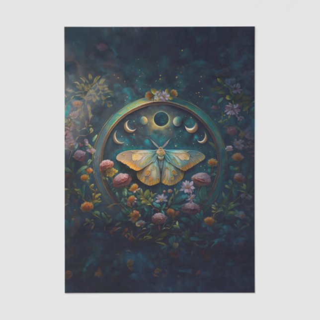 Papel De Seda Mysterious Twilight Portal, Moth & Eclipse Vert (Anverso)