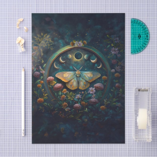 Papel De Seda Mysterious Twilight Portal, Moth & Eclipse Vert. (Artesanía)