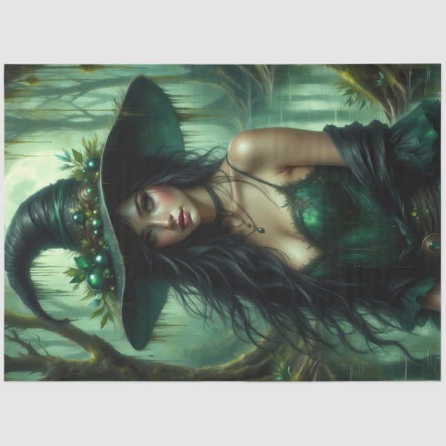 Papel De Seda Mystic Swamp Witch in Emerald Green Encantada (Anverso)