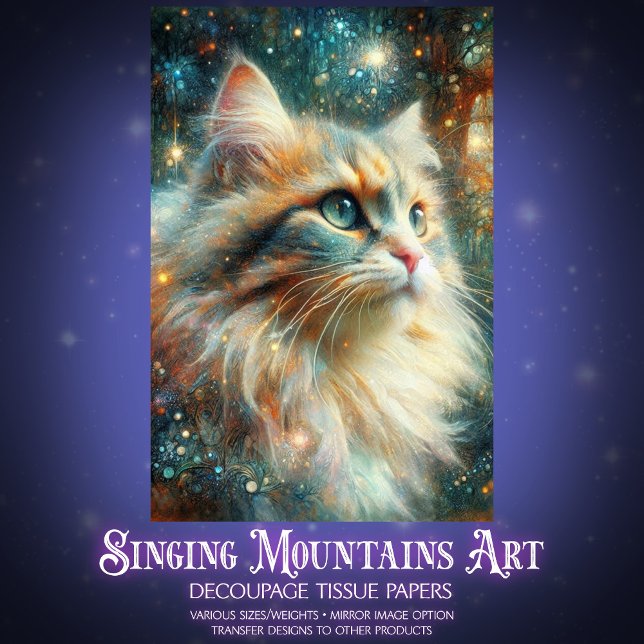 Papel De Seda Mystical Cat Among the Blooms Whimsical Decoupage  (Subido por el creador)