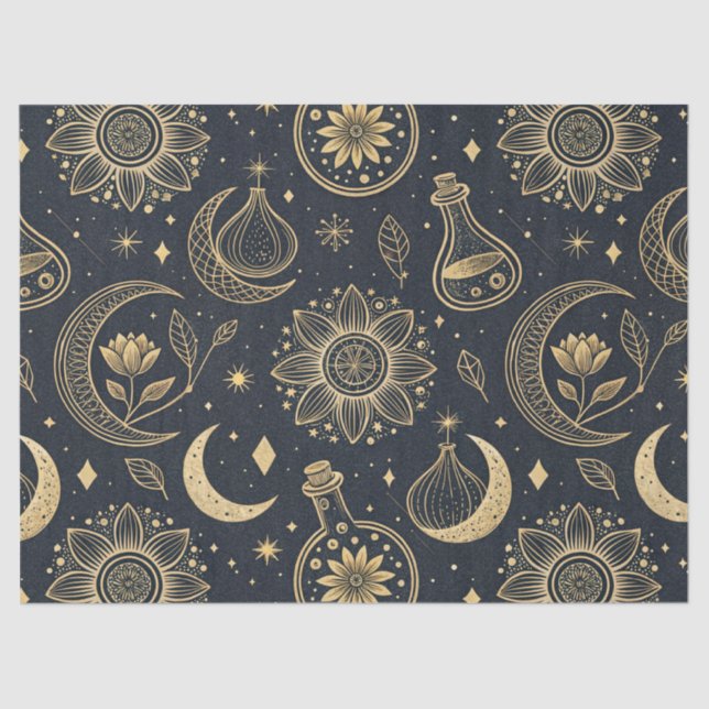Papel De Seda Mystical Celestial Witchcraft - Gold Botanical (2) (Anverso)