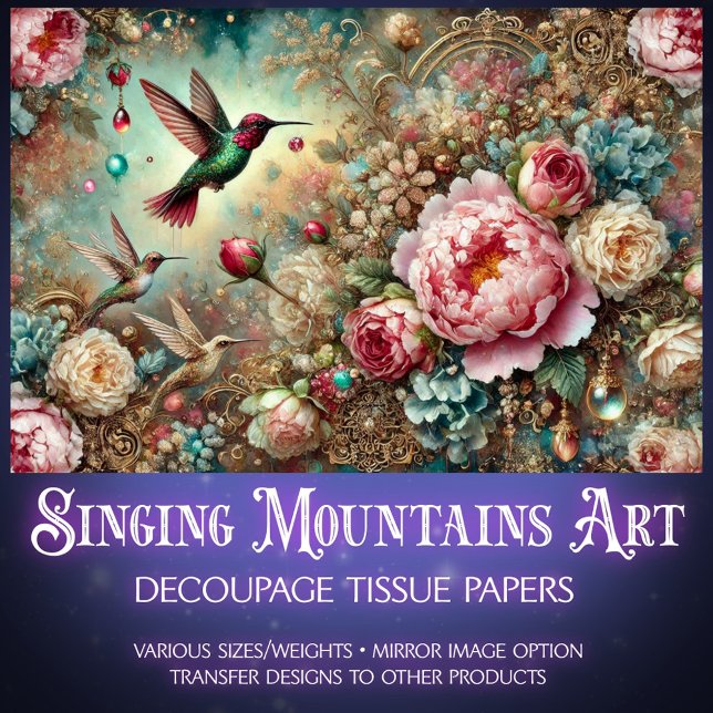 Papel De Seda Mystical Garden Hummingbird & Rose Decoupage  (Subido por el creador)