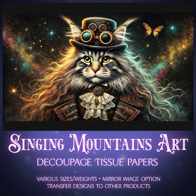 Papel De Seda Mystical Maine Coon Victorian Steampunk Decoupage (Subido por el creador)