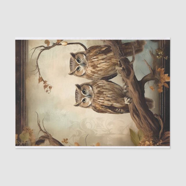 Papel De Seda Mystical Owls Sepia Style Decoupage (Anverso)