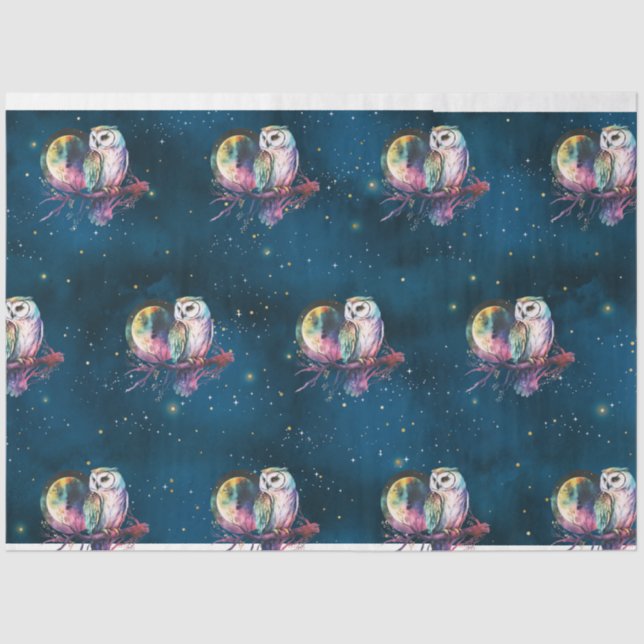 Papel De Seda Mystical Rainbow Owl y Full Moon Celestial (Anverso)