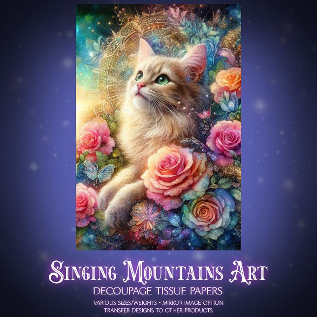 Papel De Seda Mystical Rose Garden Cat Decoupage  (Subido por el creador)