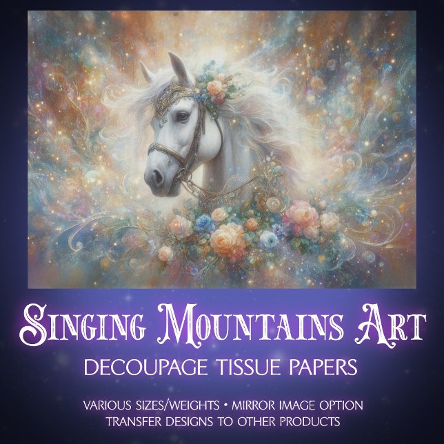 Papel De Seda Mystical White Horse Celestial Art Decoupage (Subido por el creador)